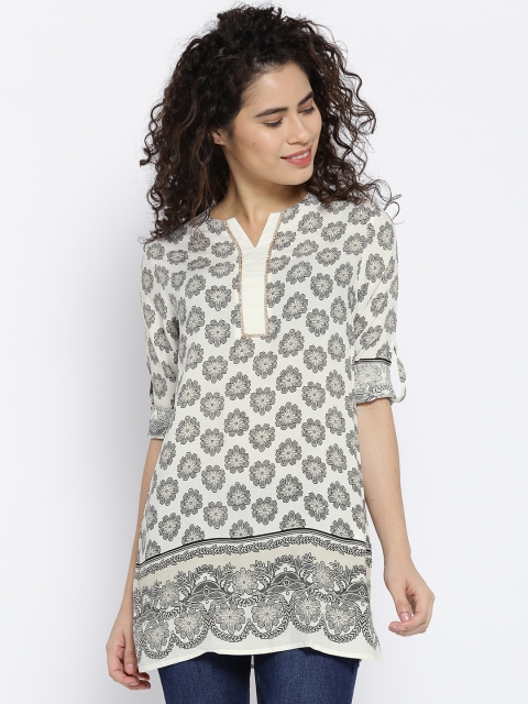 OPt Women Off-White & Black Printed Top
