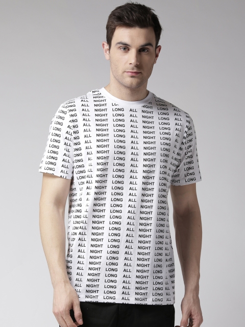 FOREVER 21 Men White & Black Printed Round Neck T-shirt
