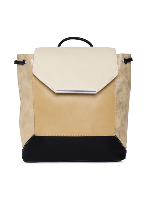 DressBerry Women Beige & Black Colourblocked Backpack