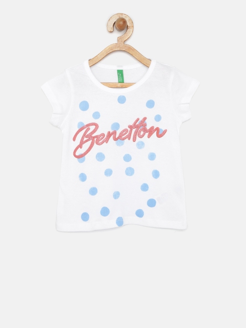 United Colors of Benetton Girls White Printed Round Neck T-shirt