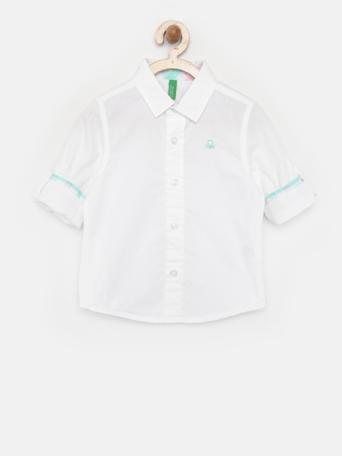 United Colors of Benetton Boys Off-White Solid Casual Shirt