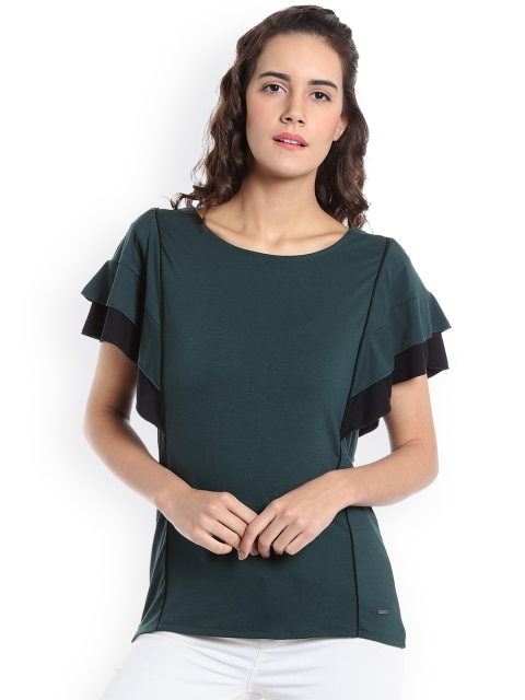 Vero Moda Women Teal Green Solid Top