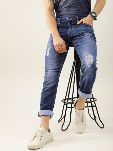United Colors of Benetton Men Blue Skinny Fit Mid-Rise Low Distress Stretchable Jeans