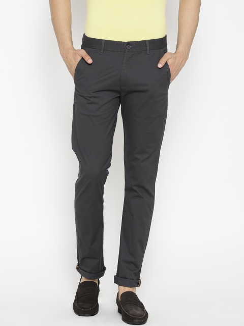 United Colors of Benetton Men Charcoal Grey Slim Fit Solid Trousers