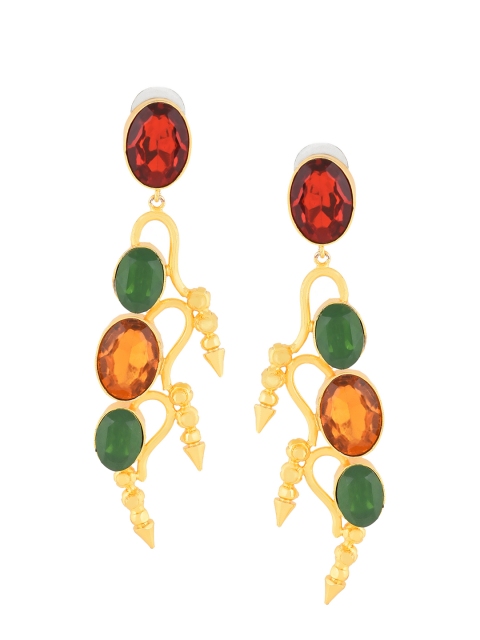 DIVA WALK Gold-Toned & Red Contemporary Drop Earrings
