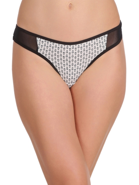 Clovia Women White & Black Colored Thongs PN2255P18XL