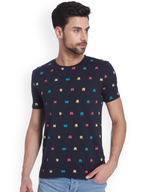 ONLY & SONS Men Navy Blue Printed Round Neck T-shirt