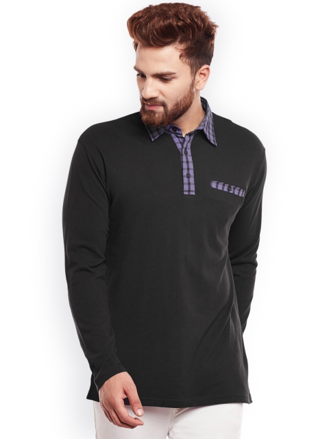 Hypernation Men Black Solid Polo Collar T-shirt