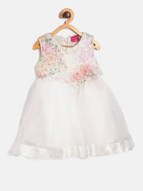Tiny Girl White Embellished Net Fit & Flare Dress