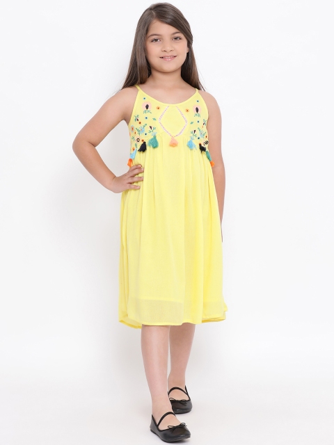 Nauti Nati Girls Yellow Embroidered Fit & Flare Dress
