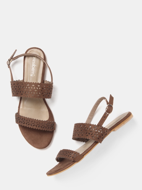DressBerry Women Brown Cut-Out Open Toe Flats
