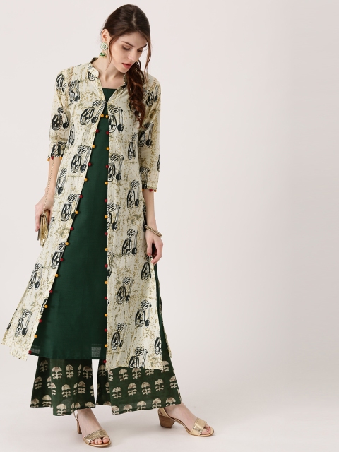 Libas Women Green & Off-White Solid Layered A-Line Kurta with Quirky Print Ethnic Jacket
Libas Women Green & Off-White Solid Layered A-Line Kurta with Quirky Print Ethnic Jacket