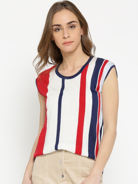 United Colors of Benetton Women Navy & White Striped Top, Navy blue