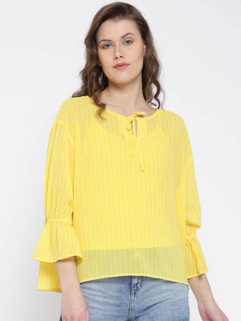 United Colors of Benetton Women Yellow Striped Boxy Top