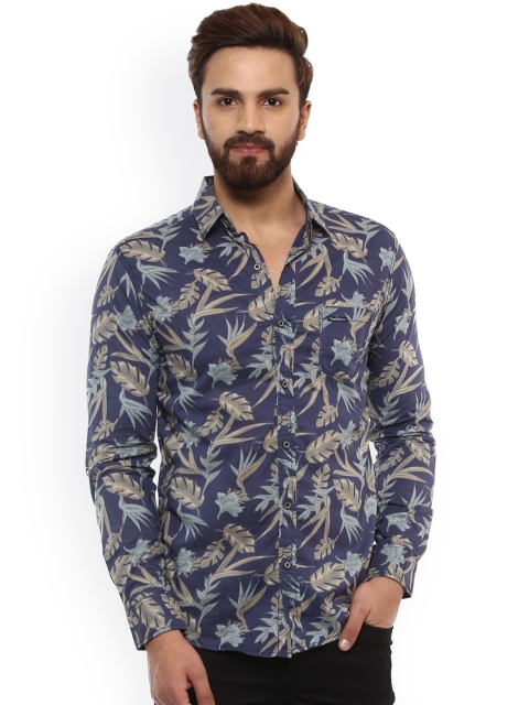 Mufti Men Blue Slim Fit Printed Casual Shirt