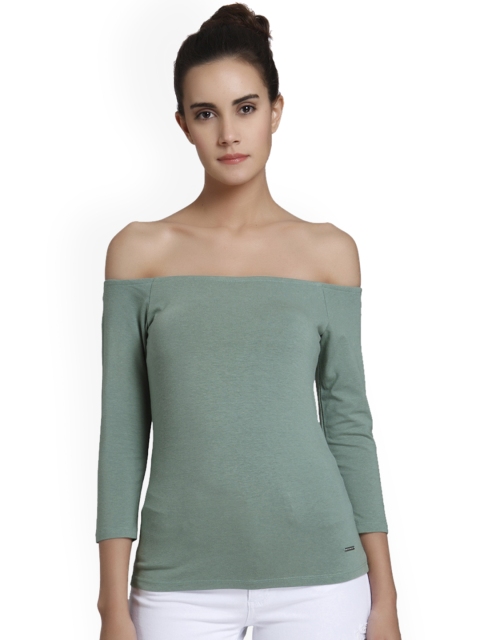 Vero Moda Women Green Solid Bardot Top