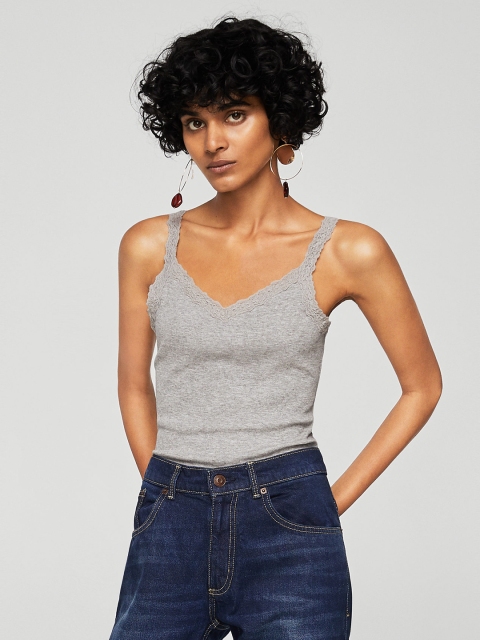 MANGO Women Grey Melange Solid Top
