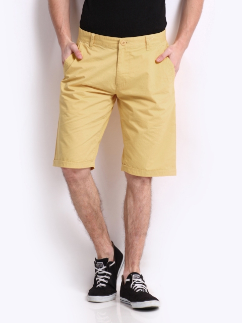 Flying Machine Men Yellow Relaxed Fit Shorts