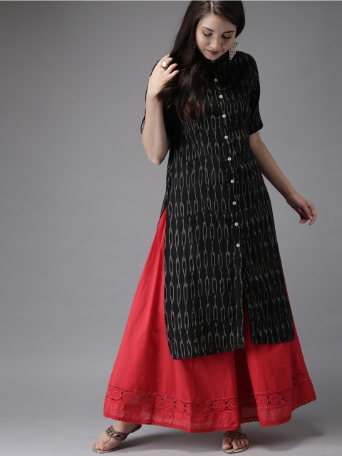 HERE&NOW Women Black Printed Straight Kurta