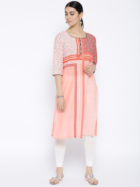 AURELIA Women Pink Printed Straight Kurta