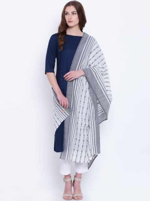 AURELIA White & Grey Striped Dupatta