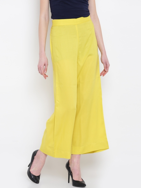 AURELIA Women Lime Green Wide Leg Solid Palazzos