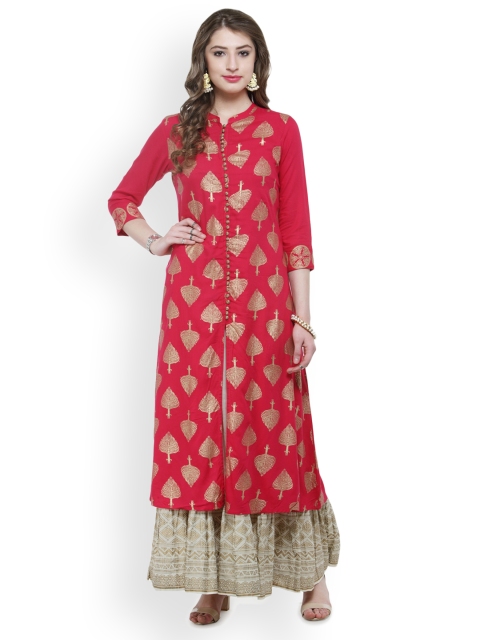 Varanga Women Pink Printed Kurta with Skirt
