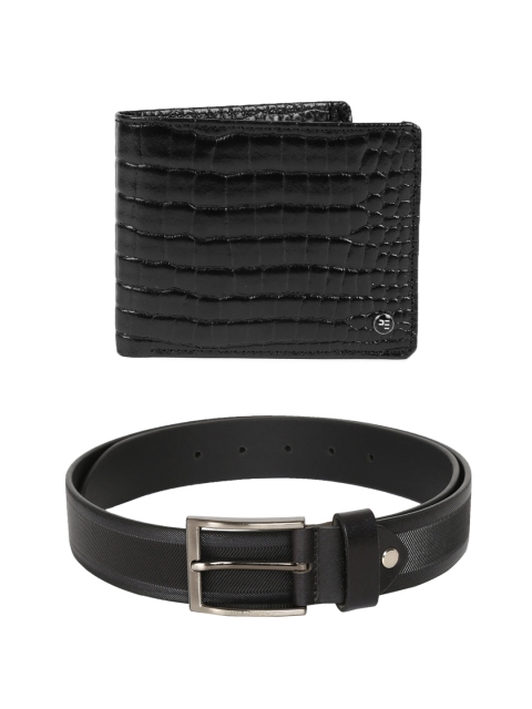 Peter England Men Leather Accessory Gift Set, Black