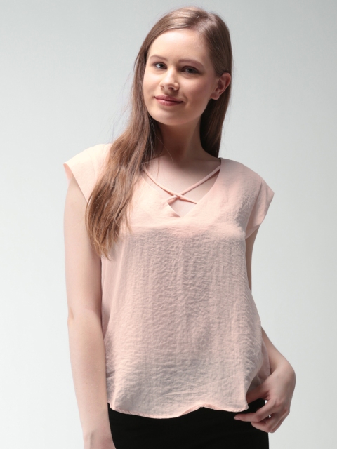 FOREVER 21 Women Peach-Coloured Solid Top