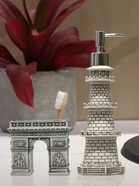 Shresmo Set of 2 Grey & Off-White Textured Bathroom Accessories
