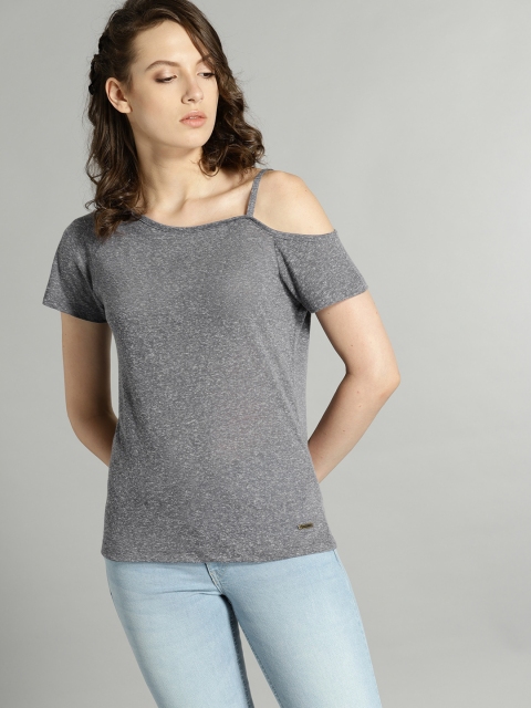 Roadster Women Charcoal Grey Solid Top