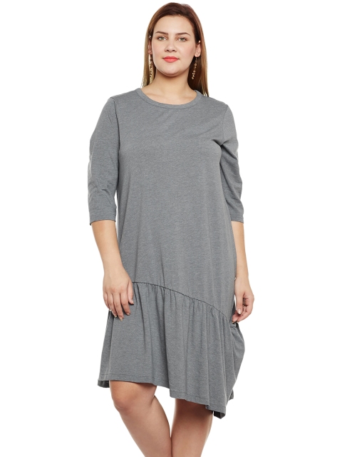 JUNAROSE Plus Size Women Grey Melange Solid Drop-Waist Dress