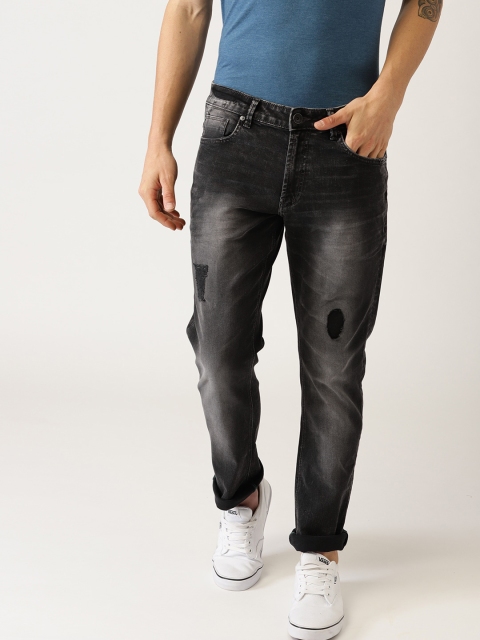 United Colors of Benetton Men Black Skinny Fit Mid-Rise Low Distress Stretchable Jeans