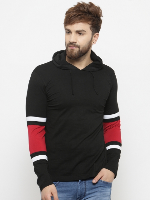 GESPO Men Black Solid Hood T-shirt
