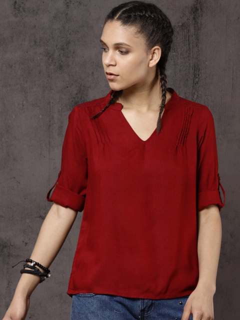 Roadster Women Maroon Solid Top