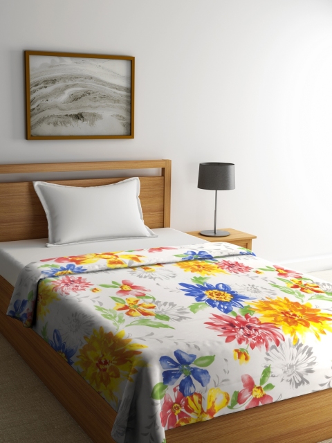Cortina White Floral Mild Winter 210 GSM Single Bed Dohar