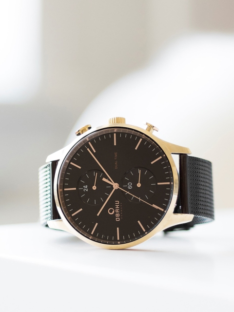 Obaku Men Black GRAN NIGHT Dual Time Analogue Watch V196GUVBMB