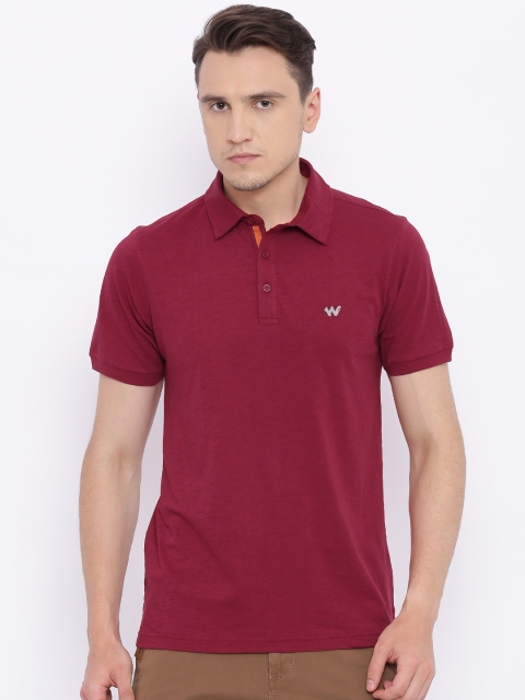 Wildcraft Men Maroon Solid Polo Collar Slub T-shirt
