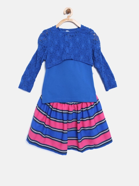 Peppermint Girls Blue & Pink Striped Clothing Set