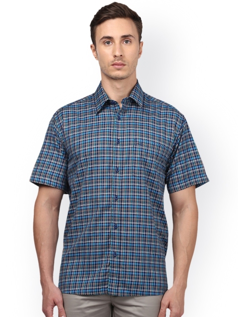 ColorPlus Men Blue Regular Fit Checked Casual Shirt