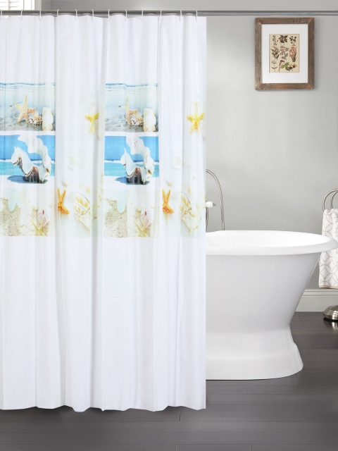 Cortina White Printed Polyester Single Shower Curtain