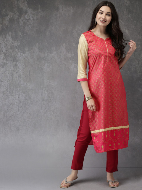 Anouk Women Pink & Gold Printed A-Line Kurta
Anouk Women Pink & Gold Printed A-Line Kurta