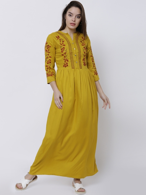 Tokyo Talkies Women Mustard Solid Maxi Dress