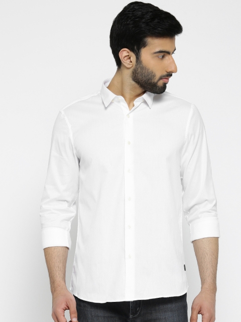 Blackberrys Men White Slim Fit Self-Design Casual Shirt