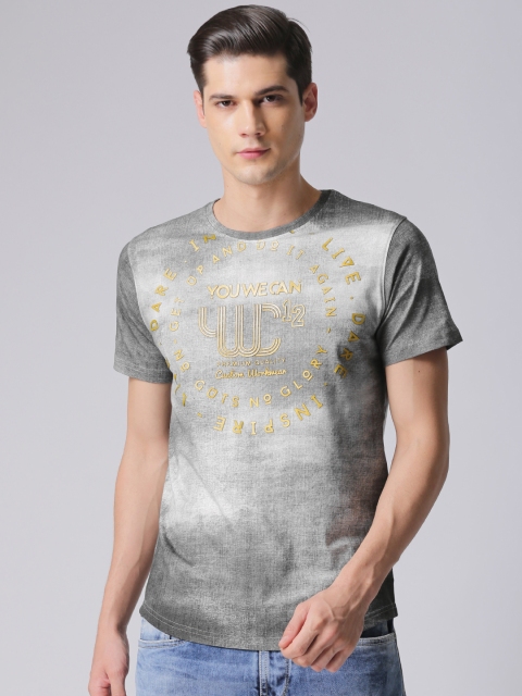 YWC Men Grey Solid T-Shirt
