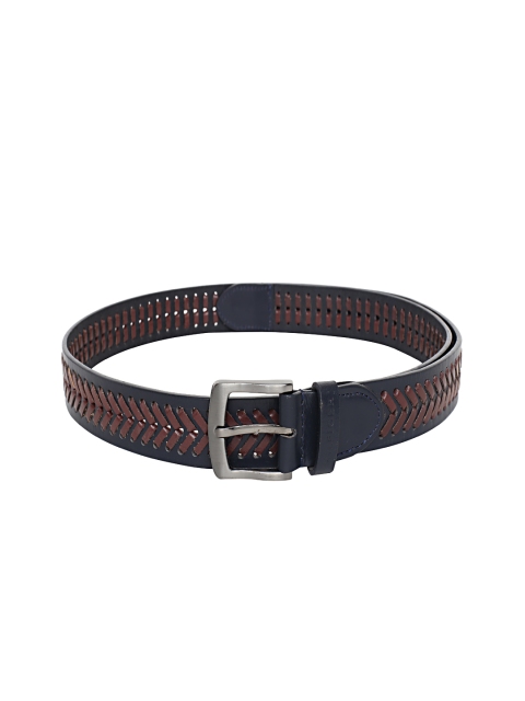 Tommy Hilfiger Men Navy Blue & Brown Woven Design Leather Belt