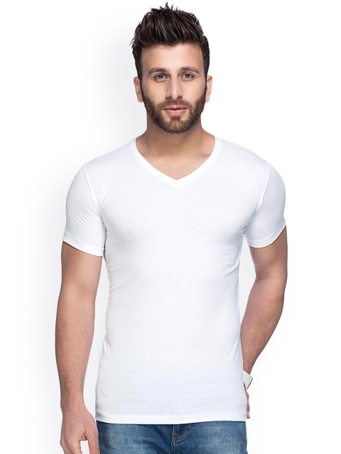 Tinted Men White Solid V-Neck T-shirt