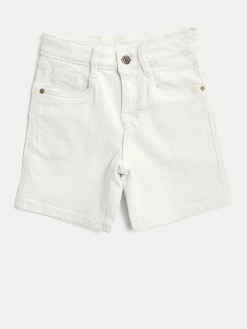 Flying Machine Boys Off-White Solid Regular Fit Denim Shorts