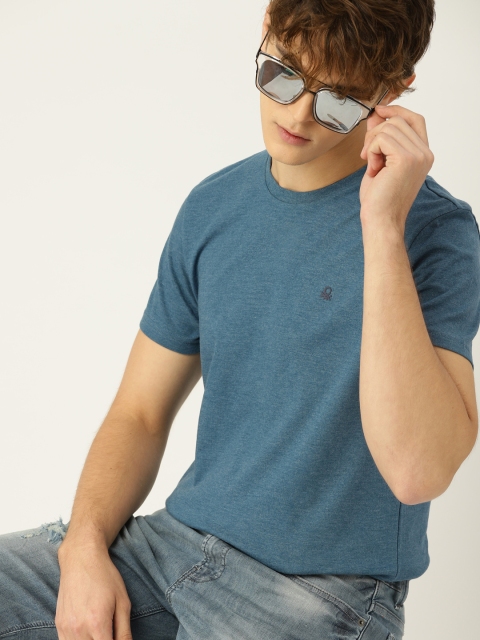 United Colors of Benetton Men Blue Solid Round Neck T-shirt