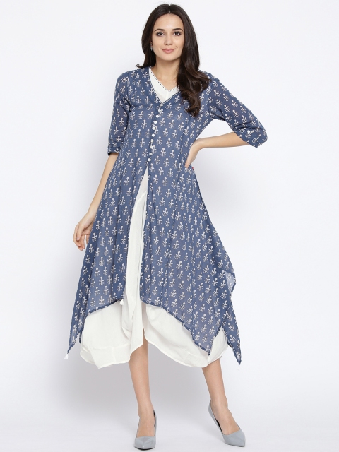 Biba Women Blue Printed A-Line Dress